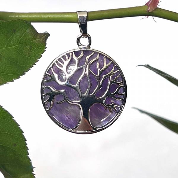 Chevron amethyst tree of life pendant