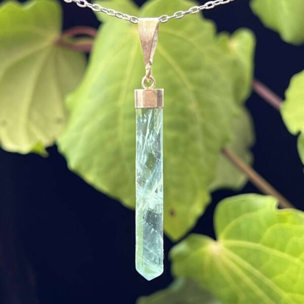 green fluorite pendant in a silver plated setting