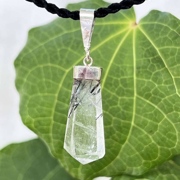 black tourmaline in quartz pendant set in silver