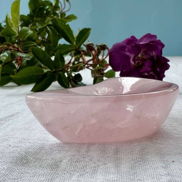 rose quartz moon dish handmade from natural pink crystal