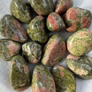 unakite tumblestones pink and green crystal epidote feldspar quartz