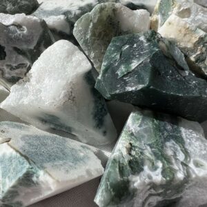 Natural moss agate white and green plant like chalcedony crystal