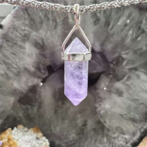 amethyst pendant silver set natural purple crystal
