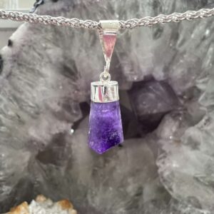 amethyst pendant 925 silver plate manganese purple quartz crystal