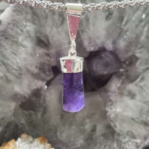 amethyst pendant purple crystal quartz silver cap setting and hook