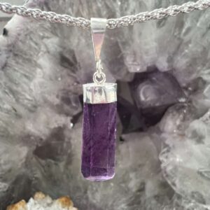 fluorite pendant translucent purple crystal calcium fluoride silver plate cap setting