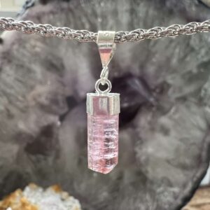 pink tourmaline pendant semi-precious stone necklace