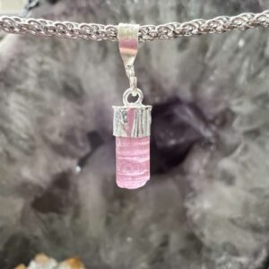 pink tourmaline pendant natural crystal necklace