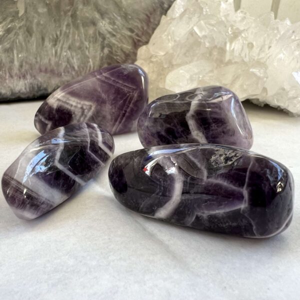 chevron amethyst large tumblestone polished purple and white amethyst crystal