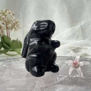 obsidian rabbit home decor carved statue volcanic glass natural mineral