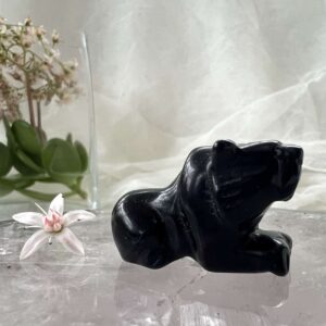 black obsidian lion volcanic glass natural mineral carved statue