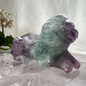 fluorite lion natural crystal carved and polished from popular calcium fluoride CaF2