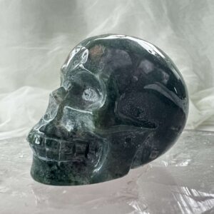 moss agate skull crystal carving home decor one off handmade