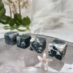 moss agate tumblestone cube cut and polished carved natural mineral