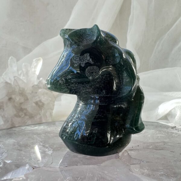 moss agate unicorn dark green natural agate carved into a home decoration crystal ornament