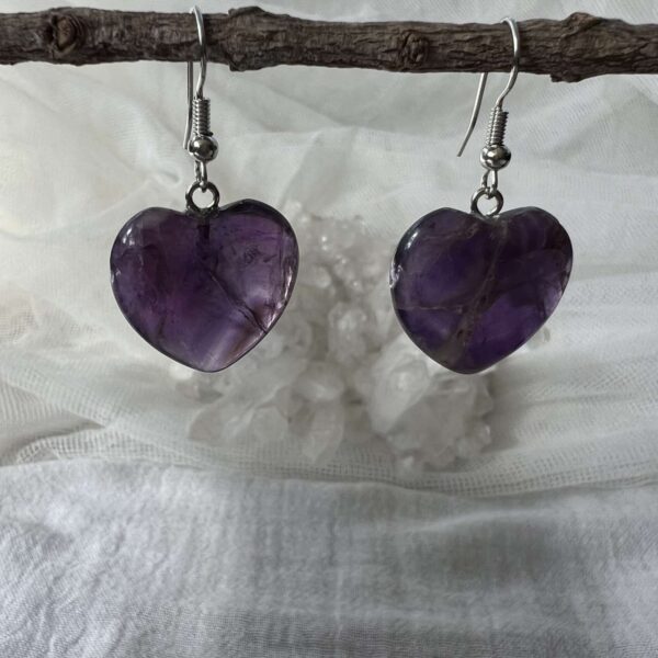 amethyst earrings purple crystal heart shaped jewellery