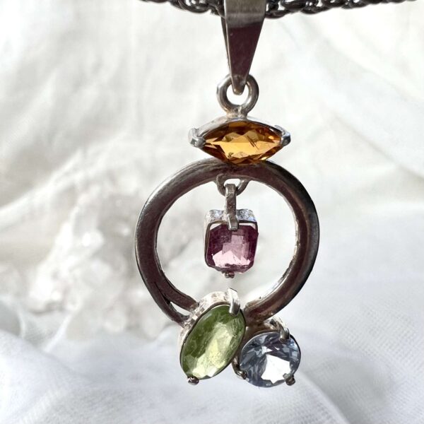 citrine, pink tourmaline, peridot and blue topaz pendant