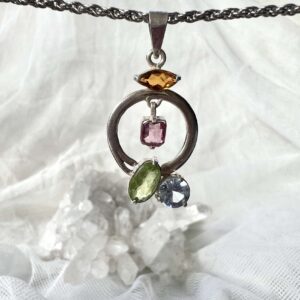 citrine, pink tourmaline, peridot and blue topaz pendant necklace semi-precious gemstone jewellery crystal necklace silver setting pendant