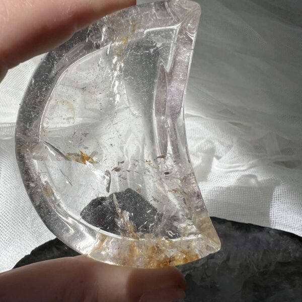 clear quartz golden healer moon dish