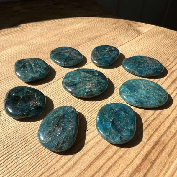 blue apatite palmstone polished crystal mindfulness support