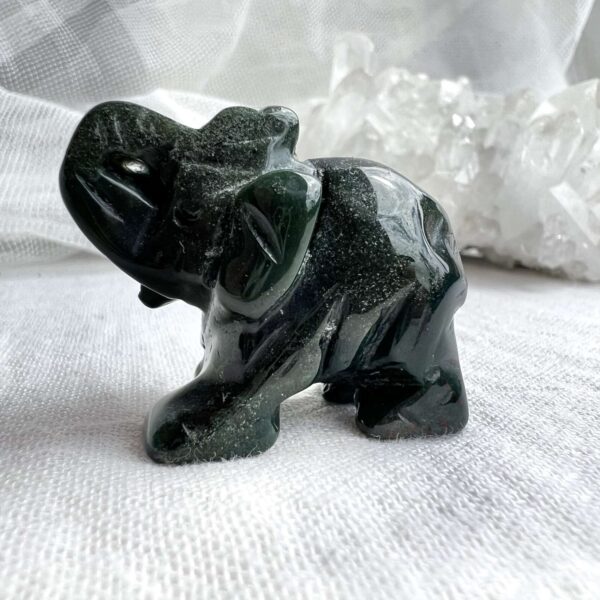 bloodstone elephant green and red chalcedony natural crystal animal carved upturned trunk for luck