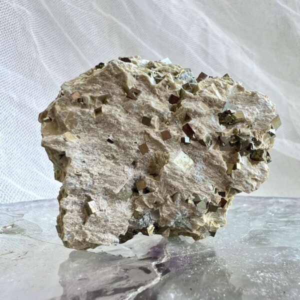 iron pyrite cubes in natural bedrock crystal specimen fools gold solar plexus chakra manipura