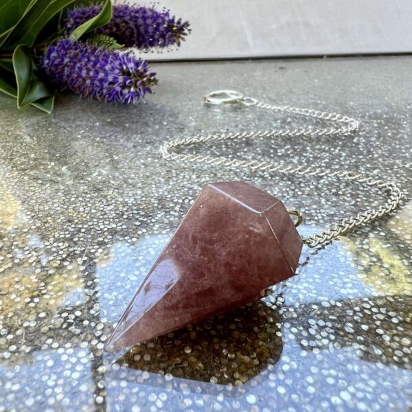 strawberry quartz pendulum polished crystal divination tool