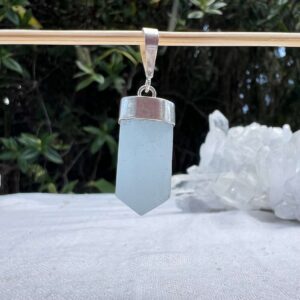 natural aquamarine pendant, silver set, beryl gemstone crystal shop online NZ Aotearoa