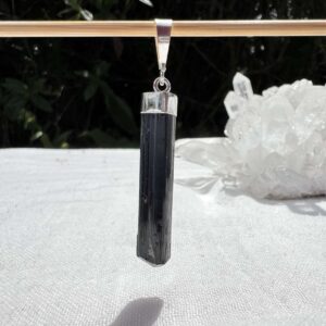 black tourmaline pendant set in silver hand made natural mineral root chakra protection muladhara