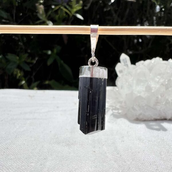 black tourmaline pendant with silver setting natural mineral jewellery necklace the hidden gem online crystal shop Aotearoa