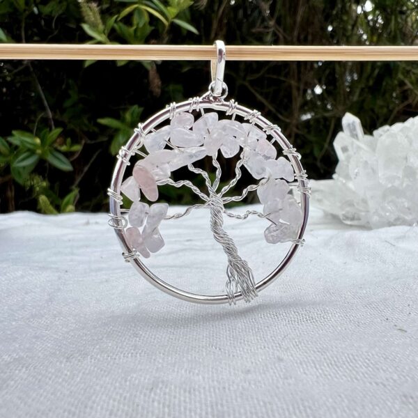 rose quartz tree of life pendant pink crystal necklace online shop Aotearoa NZ